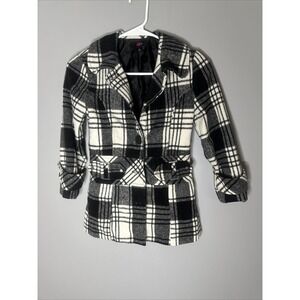 IZ Byer Girls  Black & White Plaid Button Down Dress Coat Belted Size‎ Small 7/8